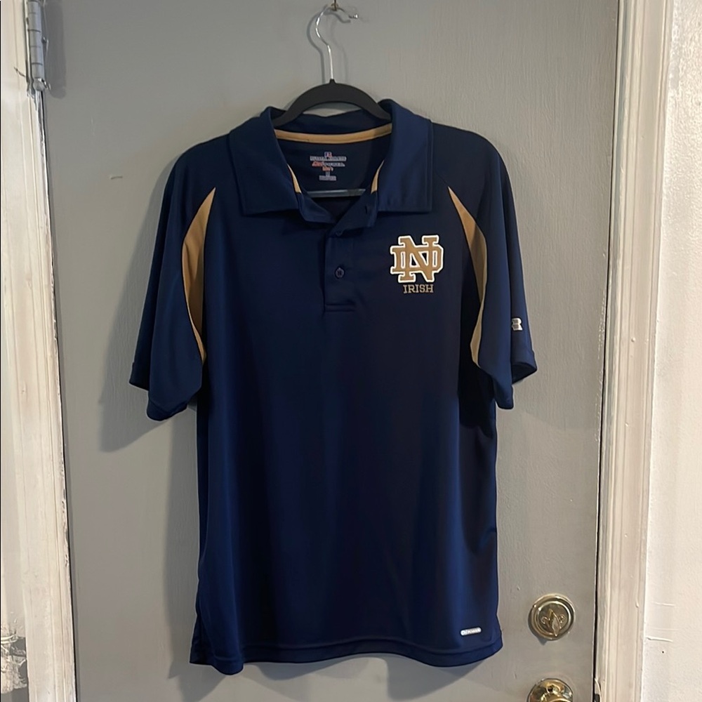 Russell Athletic Dri-Power Notre Dame Fightin Irish Navy Gold Polo M